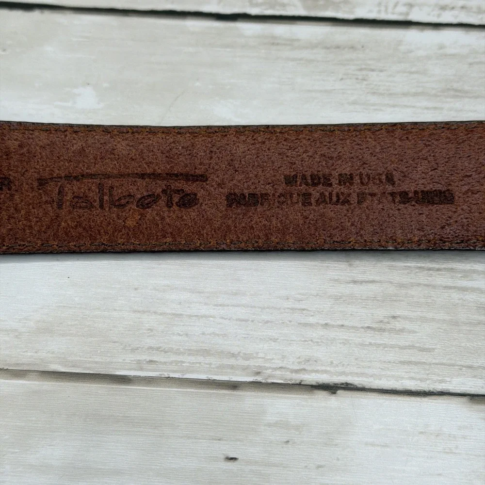 Talbots Brown Leather Belt Women Sz S Made In USA Ornate Gold Sculptural Buckle